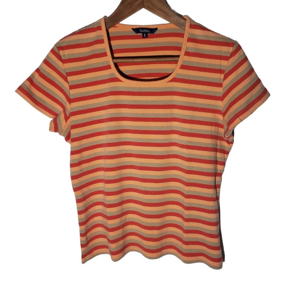 Dressy T-shirt style top, orange and red color, Reitmans